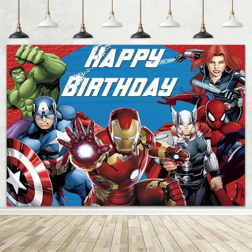 5x3FT Hero Backdrop, Birthday Party Decorations Photography Theme Party Supplies Backdrop, Happy Birthday Banner Background for Kids Boys Girl 39