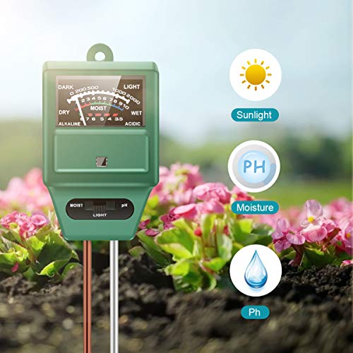 HAYI Soil pH Meter, 3-in-1 Soil Moisture/Light/pH Meter, Moisture Meter for Plants, Digital Soil Test Kit, Plant Moisture/Light/pH Meter Indoor & Outdoor, No Battery Required