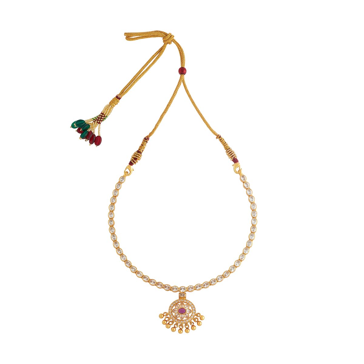 Fashion Jewellery Ruby-White Gold Polished 92.5 Silver Temple Necklace with Adjustable Thread, Best for Festive & Special Occasion - 416173-image-7