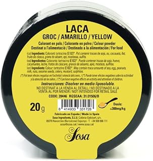 SOSA Colorante Amarillo laca en polvo - Liposoluble- Uso alimentario - Tarro 20grs