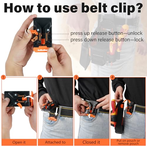 Image of MELOTOUGH 7-Pocket Technician Pouch-Small Pocket Tool Belt Pouch with Belt Clip,Clip on Larger Pockets & Loop, Clip on-Tool Holder Accessory