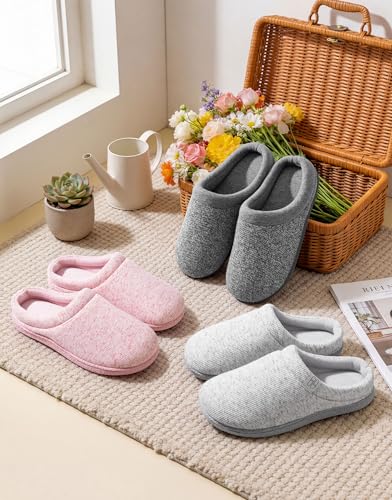 Image of HomeTop Women's Knit Memory Foam Slippers Warm Soft House Anti-Slip Shoes