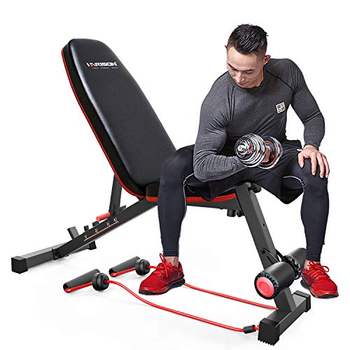 HARISON Adjustable Weight Bench Exercise Workout Bench for Full Body Workout Home Gym Strength Training Multi-Purpose Folding Flat Incline Decline Bench 550 LBS (HR-608)
