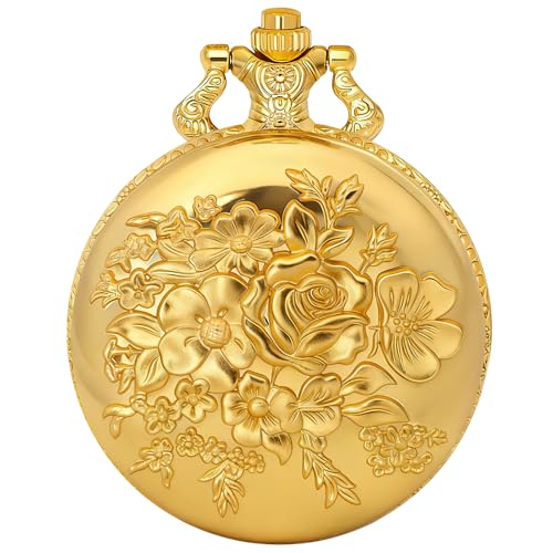 Tiong Pocket Watch Flower 3D Pattern Vintage Quartz Pocket Watches