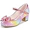 LAURMOSA Chaussure Princesse Arc-en-ciel Chaussures Talon Enfant Fille Mary Jane Nœud Paillettes Chaussures de Princesse Fille 27 Mariage Anniversaire Fête Festivité Danse Soirée (FRL1036SeRainbow 10)