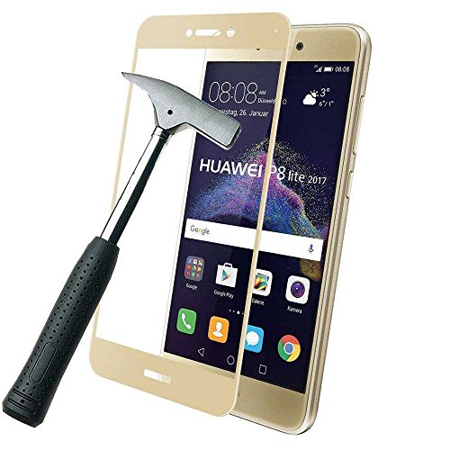 Todobarato24h Protector de Cristal Templado Dorado Compatible con Huawei P8 Lite 2017 5.2 (4G) 3D Completo Cubre Todo