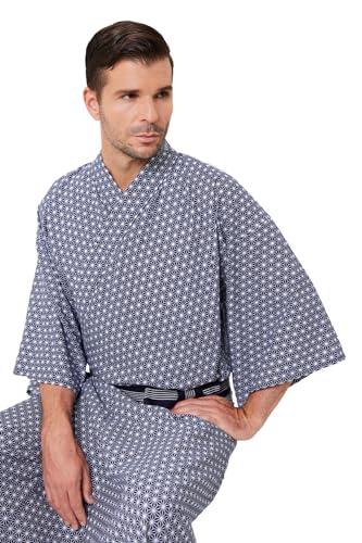 Mens Asanoha Yukata, Lightweight Summer Robe, 100% Cotton, Made in Japan4