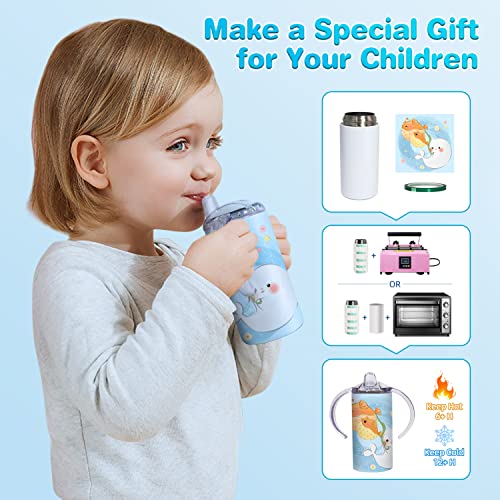 Mocaru Sublimation Sippy Cups With Handle And Lid, 12Oz Sublimation Blanks Skinny Kids Tumbler With Shrink Films, Spill-Proof Stainless Steel Insulated Toddler Water Bottle Baby Straw Cups(2 Pack) #TOP5