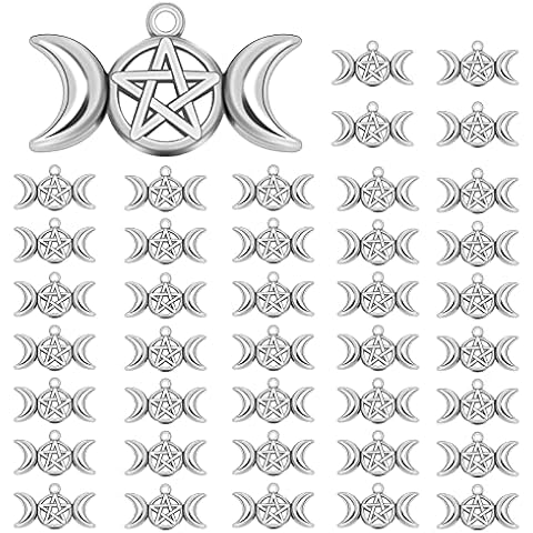 Yolev 40 Pieces Pentagram Moon Pendants Triple Moon Goddess Charm Moon Star Charms Vintage Style Accessories for DIY Necklace and DIY Crafts Jewelry Decorations Cover