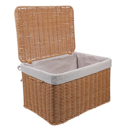 Gatuida Cesta de Almacenamiento Tejida con Tapa y Forro Organizador Rectangular con Asas Dobles para Ropa Sucia y Juguetes Caja Decorativa para Hogar y Armario Grande