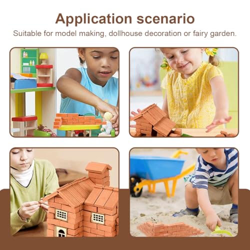 HAMKU 100 Stück Mini Ziegelsteine zum Mauern Kinder Miniatur Bricks Modellbau Steine Ziegel Rote für DIY Puppenhaus Fairy Garten Dekoration mit Zementpinsel