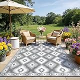 SHACOS Alfombra Terraza Exterior 240x300cm Grande Reversible de Plástico para Jardin, Playa