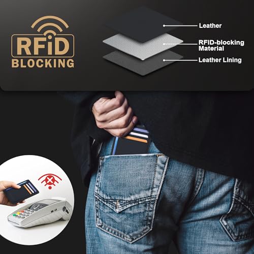 Image of Travelambo Slim Wallet Front Pocket Minimalist Leather RFID Blocking Medium Size(Edge-Finished Black)