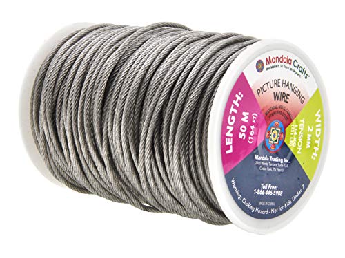 Image of Mandala Crafts Heavy Duty Picture Hanging Wire from Coated Stainless Steel for Pictures, Mirrors, Frames, Art; 2mm, 164 FT 251 LB