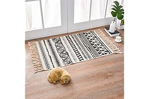 Boho Area Rugs 2'x3' Farmhouse Black Cotton Woven Tassel Rug