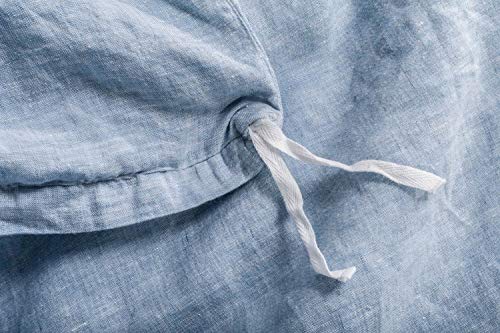 meadow park Washed Linen Chambray 3 Pieces Duvet Cover Set, 100% Yarn Dyed French Linen, King Size, Super Soft, Flanged Style, Heathered Blue - Thumbnail 5