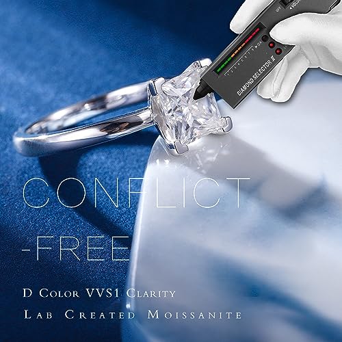 MOOSEA 2ct Princess Cut Moissanite Engagement Rings for Women, D Color VVS1 Clarity Lab Created Diamond Rings 14K White Gold Vermeil V Setting Solitaire Moissanite Engagement Rings3