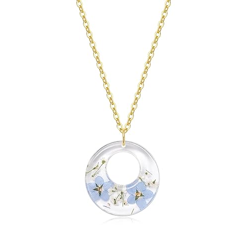 Forget-Me-Not Necklace For Women KBFORU Handmade Pressed Forget-Me-Not And Queen Anne'S Lace Wildflower Necklaces-Gold Chain  18'' disponible en Yaxa Venezuela