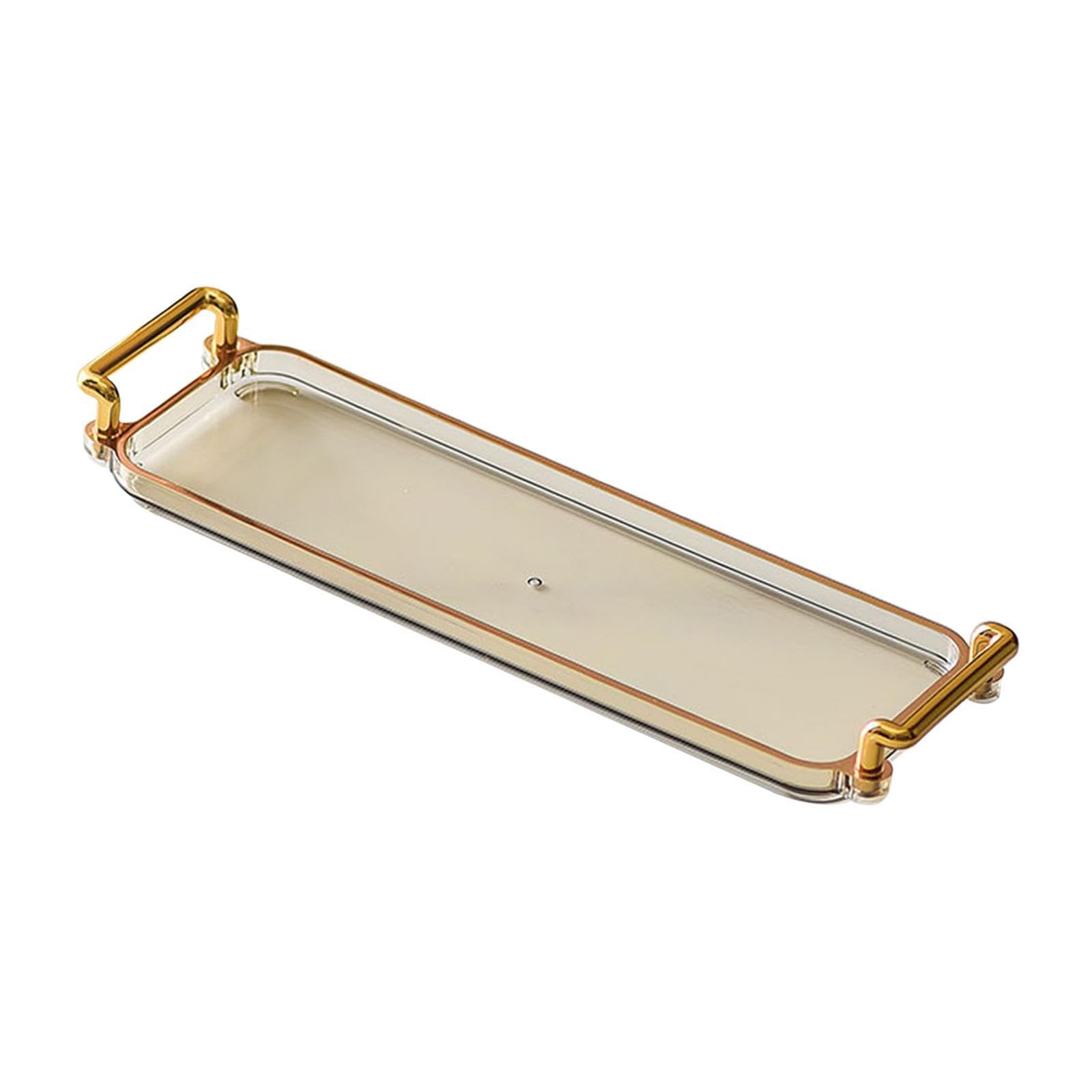Kixzsaz Light Brown Practical Decorative Tray Features Non Slip Serving Fruits Snacks Or Storing Jewelry And Makeup Neatly Serving Tray Fruits Snack Plate Rectangle,