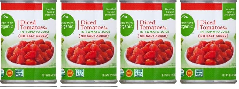 Organic No Salt Added Diced Tomatoes In Tomato Juice (Pack Of 4 Cans) 14.5 oz. Each