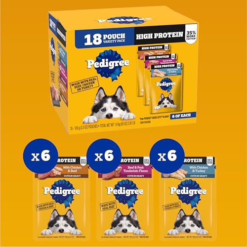 Image of Pedigree High Protein Wet Dog Food Pouches, Variety Pack, 3.5 oz, 18 Count