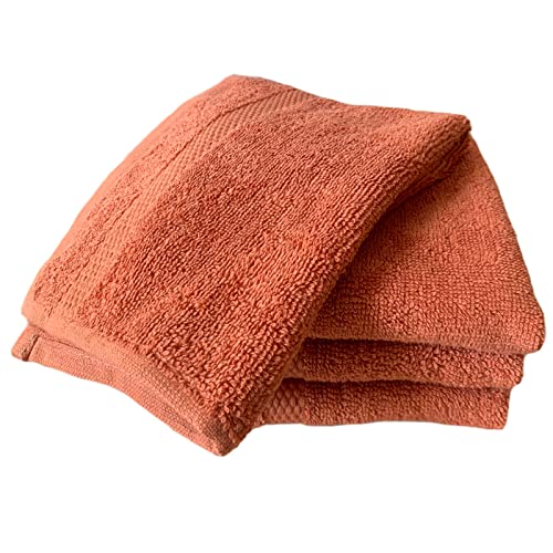 Juego de 4 paños faciales de algodón peinado egipcio, 30 cm x 30 cm, franela muy suave y absorbente, toallas de baño de secado rápido de 600 g/m² (naranja quemado)