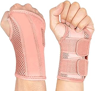 NuCamper Wrist Brace Carpal Tunnel Right Left Hand for Men Women, Night Wrist Sleep Supports Splints Arm Stabilizer with Compression Sleeve Adjustable Straps,for Tendonitis Arthritis Pain Relief (Left Hand-Pink, Small/Medium (Pack of 1))