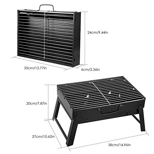 Folding Portable Barbecue Charcoal Grill, Barbecue Desk Tabletop Outdoor Stainless Steel Smoker BBQ for Outdoor Cooking Camping Picnics Beach (M1) - Image 5