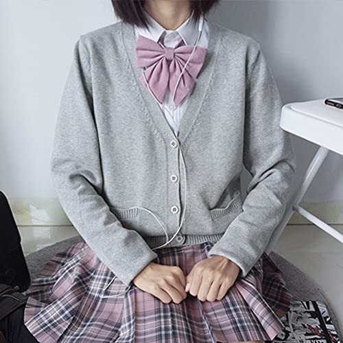 Image of Blostirno Women's Cardigan School Uniform Sweater Cardigans V-Neck Long Sleeve Button Down Knit with Pockets