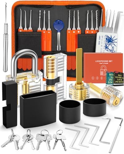 Eventronic 38+4 Teiliges Lockpicking Set, 38-Teiliges Dietrich Set mit 4 Transparentem Trainingsschlössern und Anleitung, für Schlosserei, Anfänger und Profisrleicht