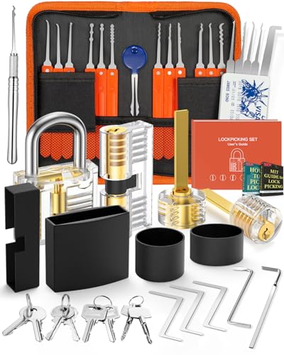 Kit de Crochetage Serrure 30+4 Pièces, Eventronic 30 Pièces Lock Picking Kit, Outils de D’entraînement avec 4 Serrure Transparente Cadenas, pour Serruriers...