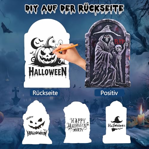 6 Stück Halloween Grabstein Friedhof Deko, Halloween Yard Signs Decor Simulation Halloween Grabstein mit Pfahl für Haunted House Garden, Yard, Halloween Yard Decorations