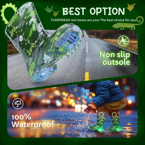 Toddler Kids Rain Boots - Light Up Boys Rainboots Boots Waterproof Lightweight Outdoor Shoes with Easy-On Handles (Toddler/Little/Big kids)3