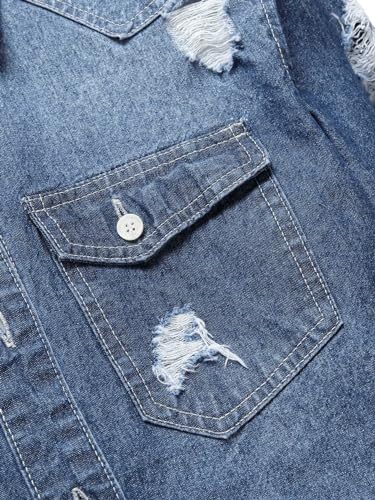 Floerns Men's Ripped Raw Hem Denim Shirt Button Down Long Sleeve Shirts4