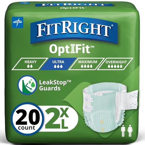 Image of FitRight Ultra Adult Diapers, Disposable Incontinence Briefs, Leak-Proof Diaper, Absorbent Briefs for Men and Women, Maximum Protection, 2XL, 60 - 70 in, 20 Briefs per Bag