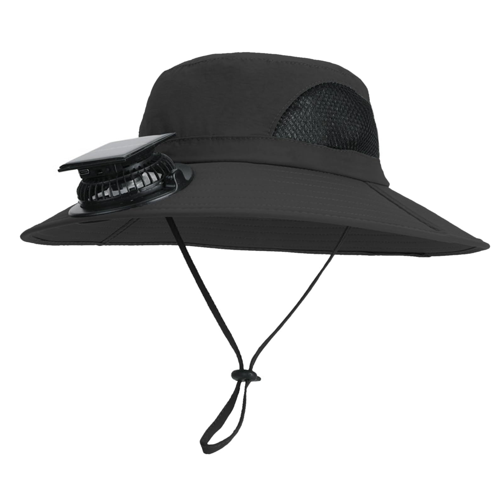 TINAYAUE Chapeau à Large Bord avec Ventilateur Solaire Cool Ventilateur à Énergie Solaire Casquettes Homme Chapeau de pêche Sèche Vite pour Camping randonnée 55-60CM