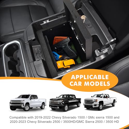 Center Console Safe Compatible with 2019-2022 Silverado 1500 / GMC Sierra 1500 and 2020-2023 Silverado 2500/3500 HD/GMC Sierra 2500/3500 HD Advanced Security Box with Mechanical lock by FUNY - Image 3