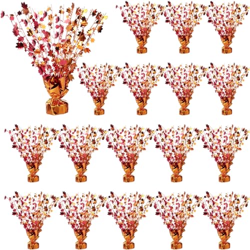 Lyrow 18 Pieces Fall Maple Leaves Table Centerpiece Metallic Foil