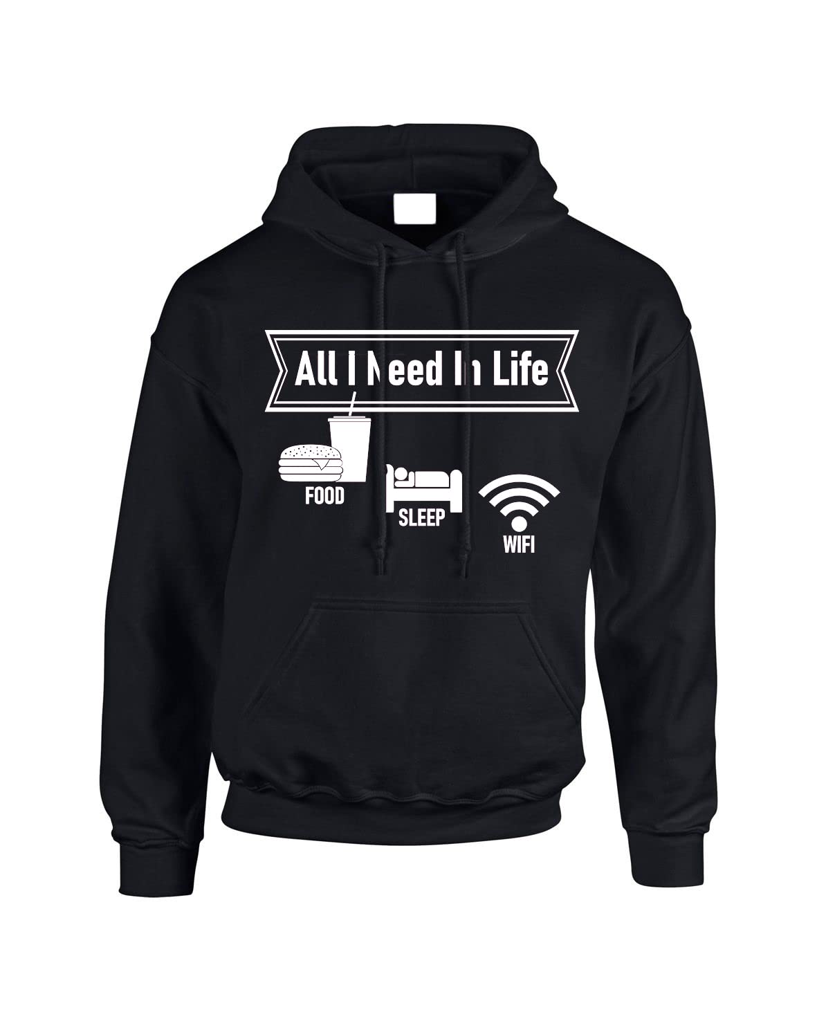 Gift HubAll I Need In Life is Food Sleep Wifi Hoodie, Slogan Funny Hoodies are Comfy and Stylish Sweatshirt, Great Choice For A Gamer or A Relaxing Evening