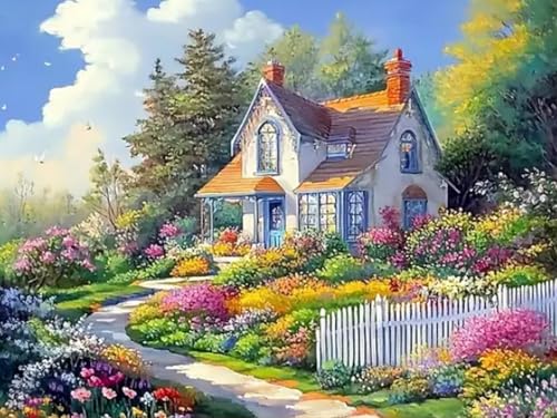 WELIWE Kit Broderie Point de Croix Estampé 11CT Adultes Débutant Compté Point de Croix Kits DIY Pré Imprimé Canevas art broderie Maison du Paysage 40x50 cm