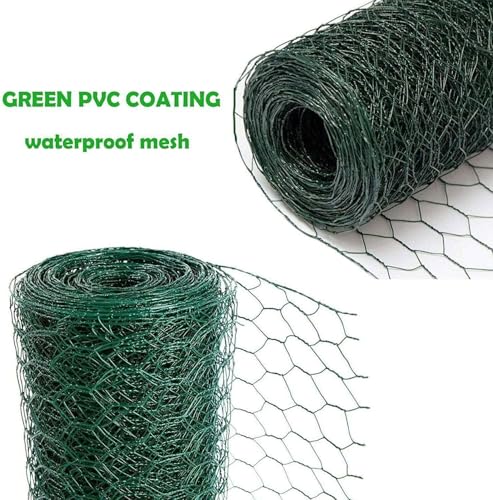 Sechskantgeflecht 25m - 50cm hoch - Gartenzaun Maschendraht - Maschenweite 25mm Drahtgitter Zaun - PVC-beschichtetes Grün Kaninchendraht Hühnerdraht Kleintier Volierendraht Tiergehege für Gartenzaun