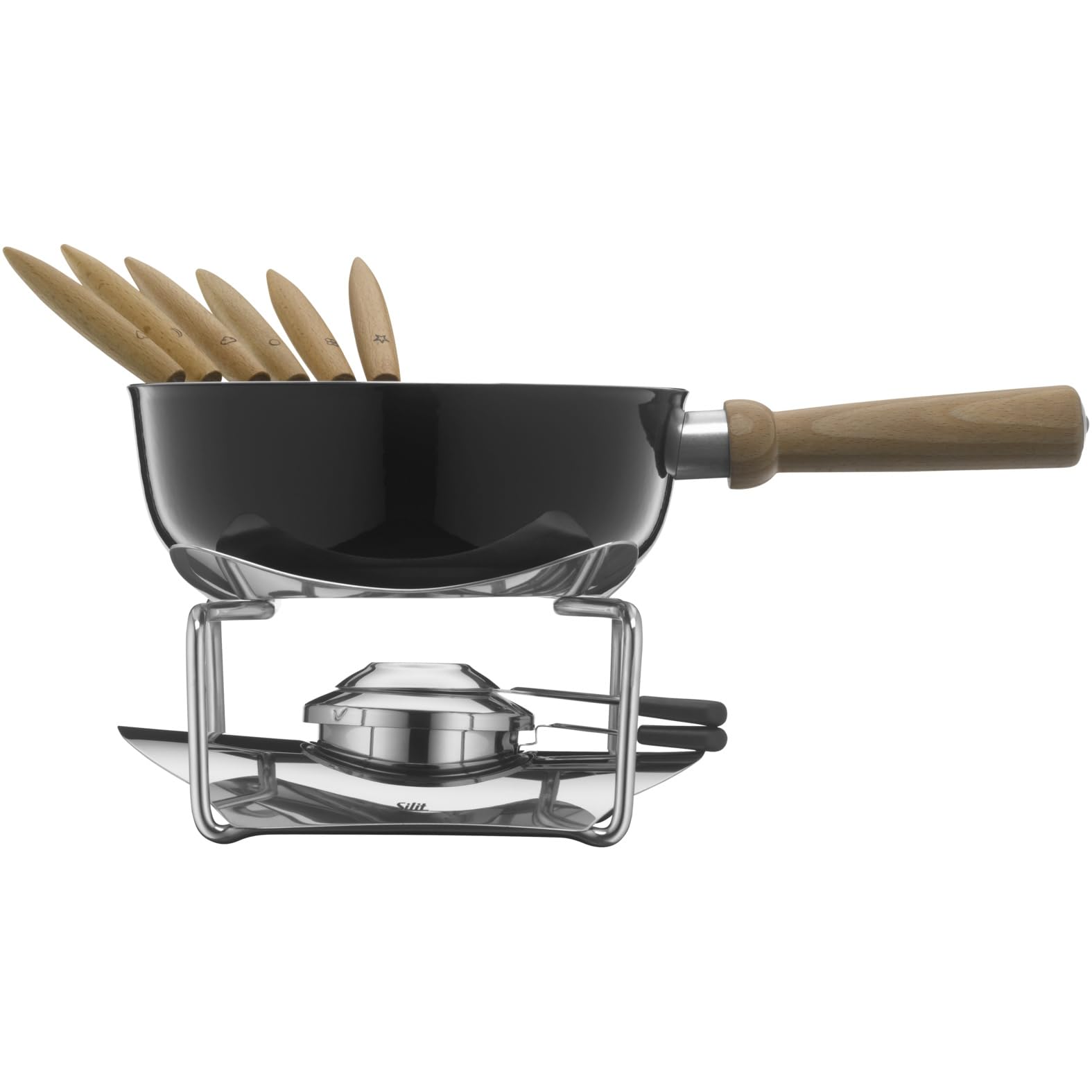 Silit Käsefondue Set 9-teilig, Fondue für 6 Personen, Silargan Funktionskeramik, Induktion, spülmaschinengeeignet, Fondueset, Kasserolle Rechaud Brenner Fonduegabeln