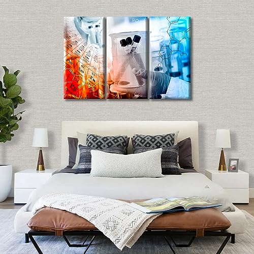Image of 3 Panels Laboratory Wall Art Chemical Equations and Periodic Table Background Posters & Prints Medical Examination Framed Wall Art Giclee Print Gallery Packaging Artwork Ready to Hang (60 inch Wx40 H)
