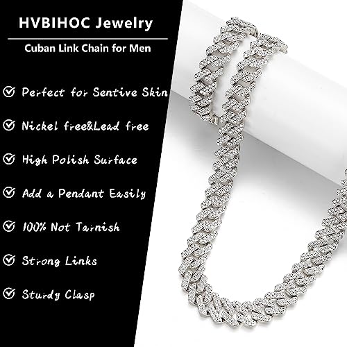 Cuban Link Chain Mens Ice Out Miami Cuban Necklace Silver/Gold Bling Diamond Hip Hop Jewelry for Women3