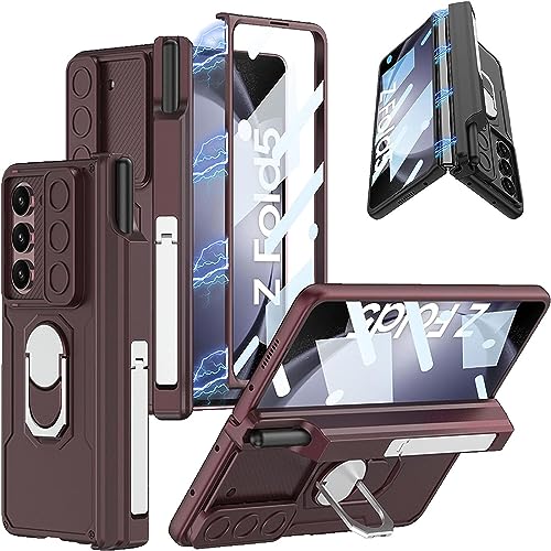 Coque Samsung Z Fold 5 Rouge avec Protège-Caméra Coulissant et Support Housse Armure Miimall