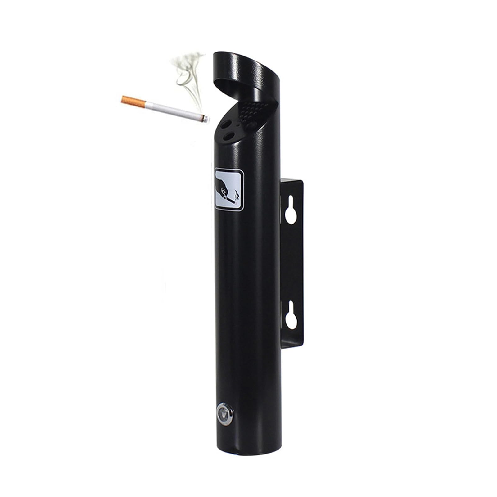 ashtray， Wall Mounted Ashtray Stainless Steel Cigar Ash Bin Rustproof Cigarette Bat Bucket with Key Butt Container Large Hotel Tray(Black)