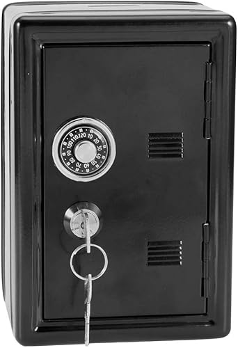 Joyzan Alcancía de metal, mini caja de seguridad para monedas con bloqueo de dinero para niños, casillero de ahorro de dinero con 2 llaves, tarro de