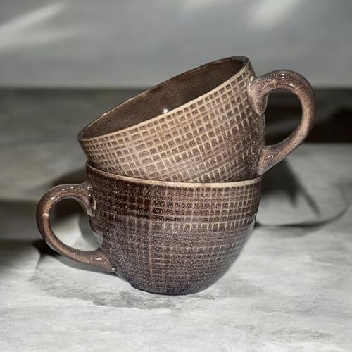 MIELIMON Set di 2 tazze da colazione Ciotole da zuppa in ceramica Tazza da caffè grande, tazze da zuppa con manico adatto per forno a microonde e lavastoviglie per cereali dessert insalata tè latte