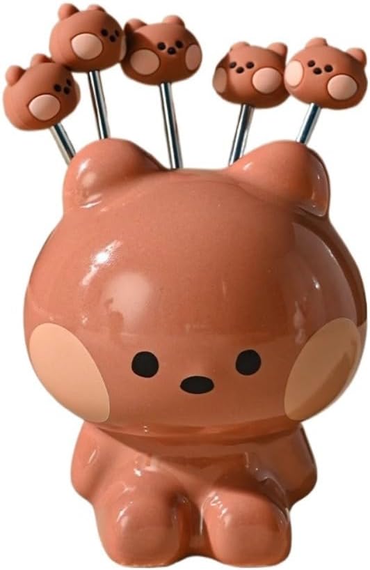 (5 Pieces) Cute Cartoon Stainless Steel Fruit Fork for Cake Fruit Dessert Fork Set for Home Use