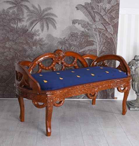 Antik Hocker Mahagoni Sitzbank Barock Sofa Polsterhocker Massivholz 130cm Blau mar267 Palazzo Exklusiv – Bild 3